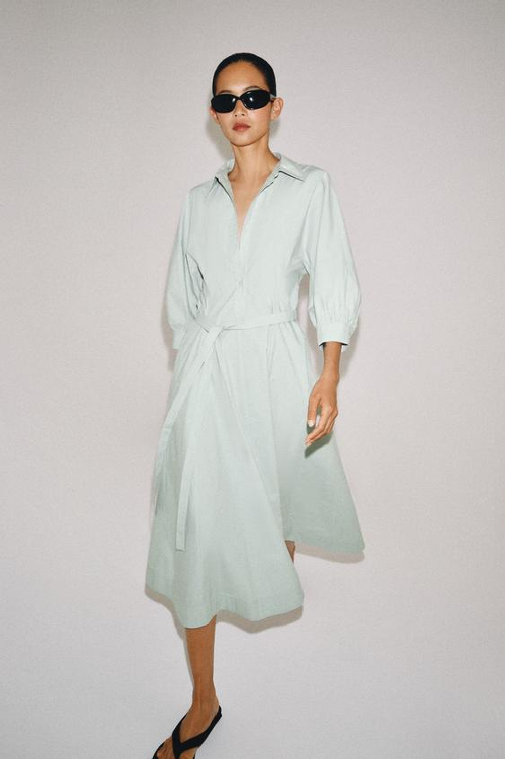 ZARA ПЛАТЬЕ-РУБАШКА — ZW COLLECTION, ЛИНЯЛЫЙ СИНИЙ