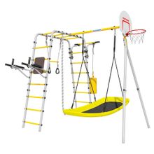 Детский спортивный комплекс для дачи ROMANA Fitness (Фитнес, желтый/серый) (с качелями-гнездо «Лодка»)