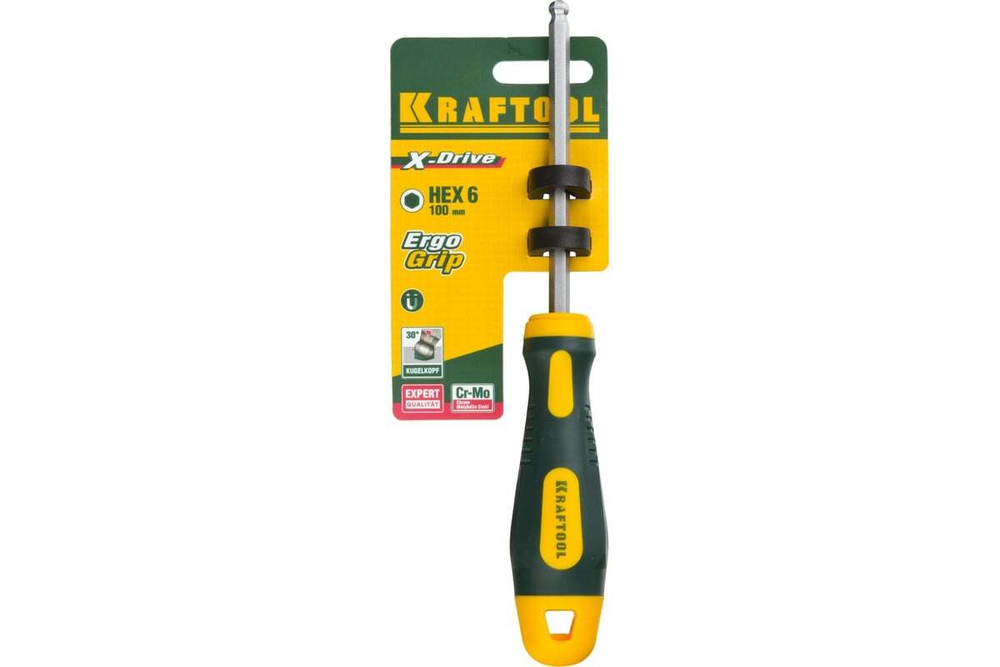 Отвертка KRAFTOOL Cr-Mo-V сталь, двухкомпонентная, противоскользящая рукоятка, HEX, №6x100мм 250075-6-100