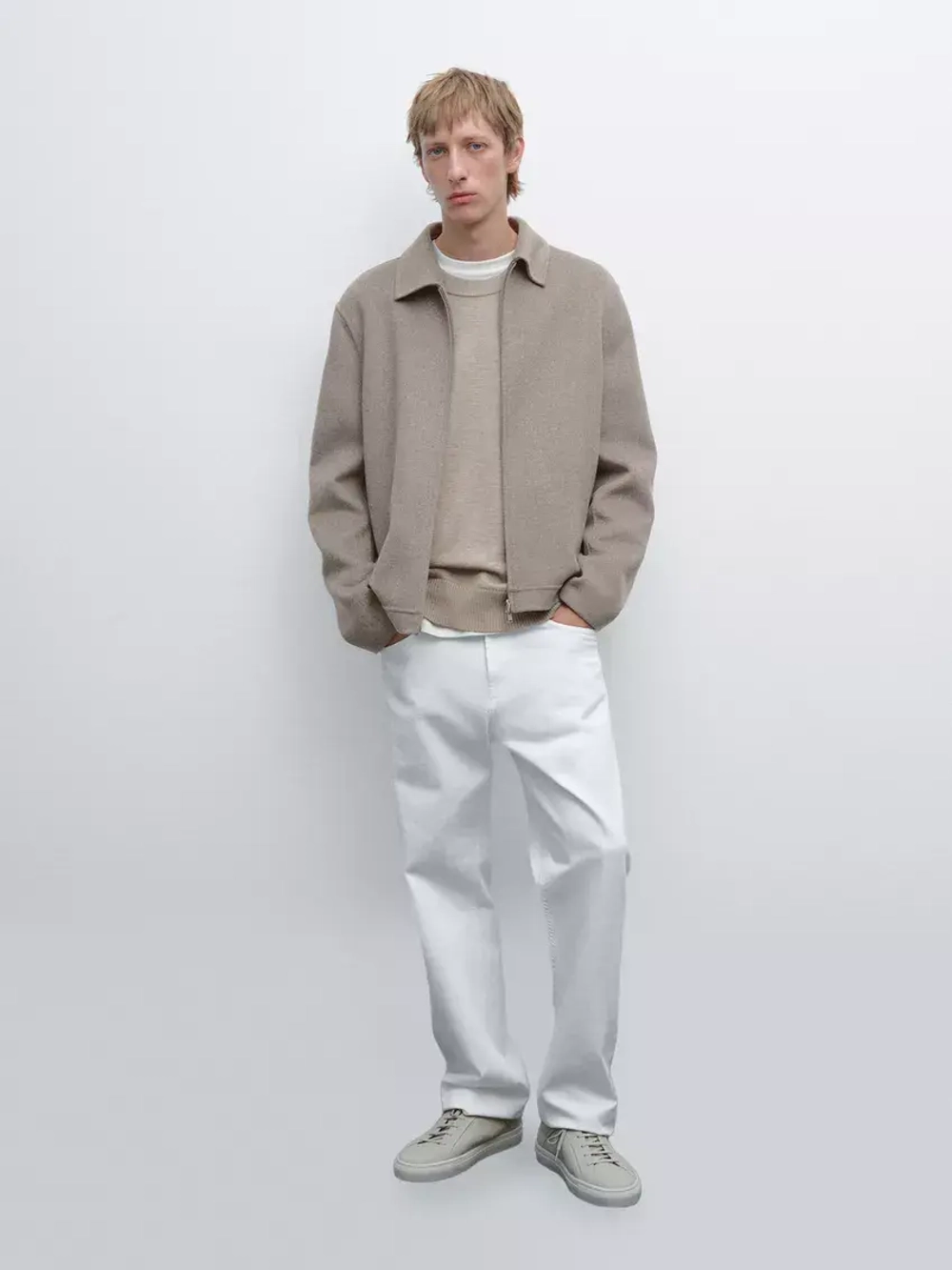 Massimo Dutti Шерстяная куртка с двойной молнией, бежевый