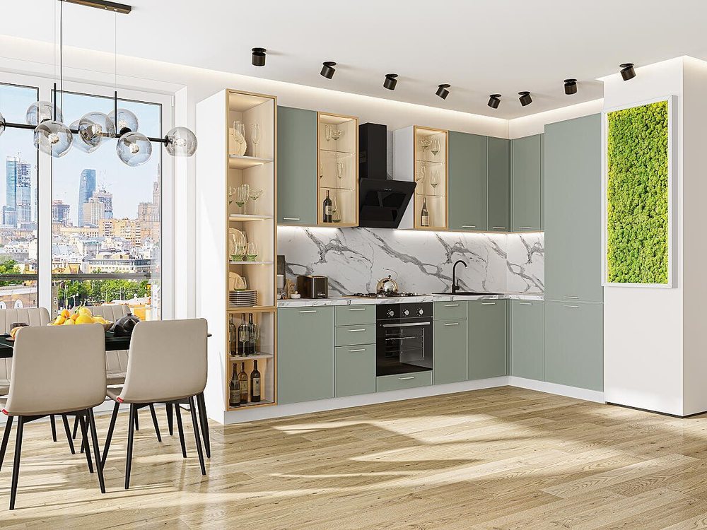 Угловая модульная кухня Квадро-04 Аквамарин - Белый 2340*3400/1600*600