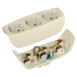 Разветвитель электрический ЭРА SP-3e-I на 3 розетки c заземлением со шторками 16А слоновая кость