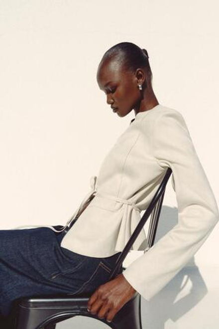 ZARA КУРТКА ИЗ ИСКУССТВЕННОЙ ЗАМШИ, ЭКРЮ