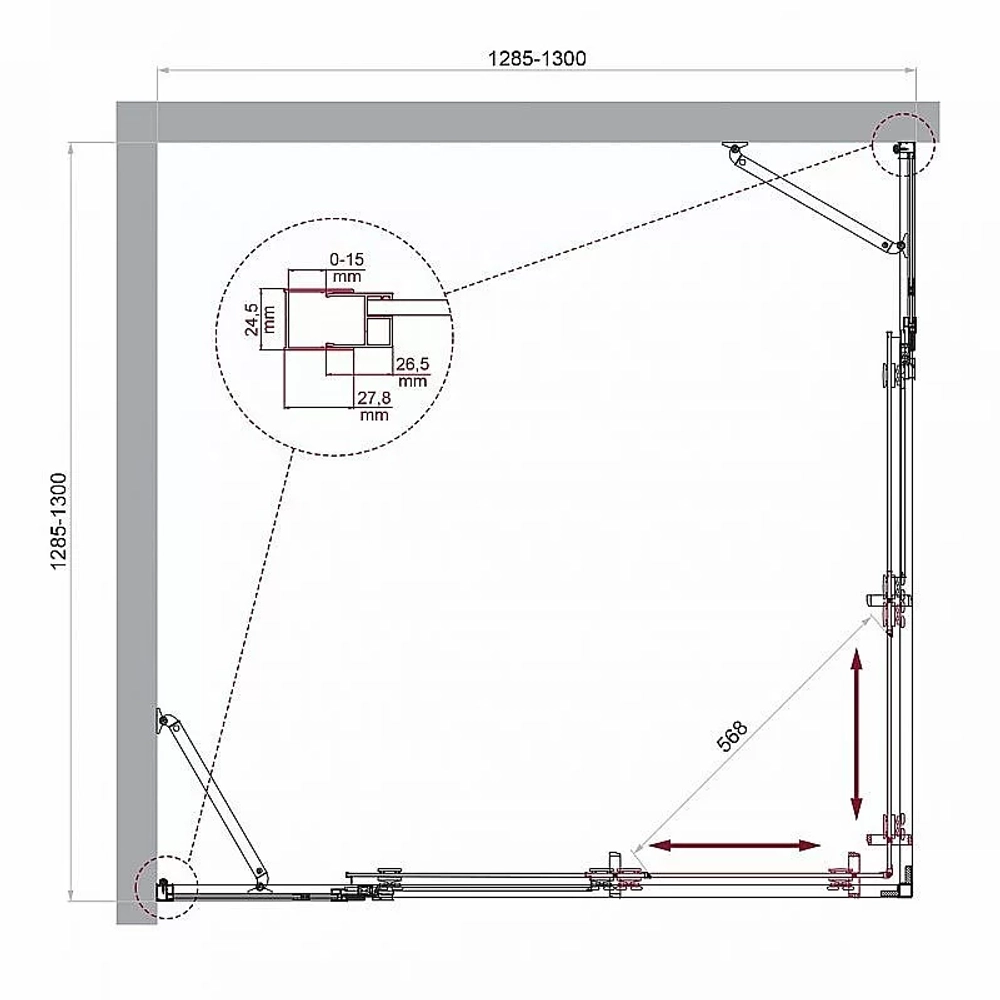 Душевой уголок BelBagno LUCE-A-22-100+30-C-Cr 130 стекло прозрачное/профиль хром