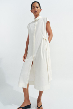 ZARA ПЛАТЬЕ-РУБАШКА С ЗАВЯЗКАМИ — ZW COLLECTION, БЕЛЫЙ