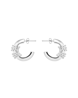 Серьги кольца, спираль из циркониев, серебро