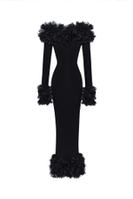 Платье макси из трикотажа с отделкой из цветов