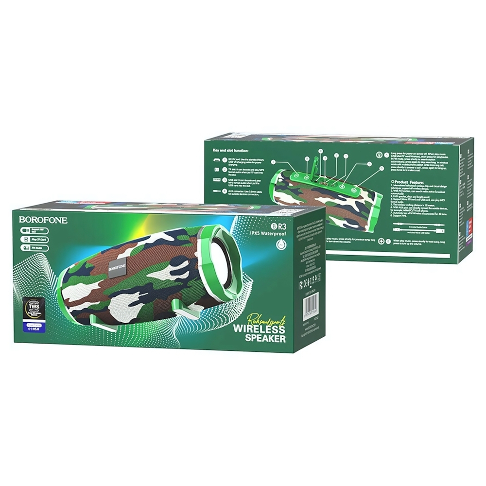 Портативная колонка Borofone BR3, 10W, BT5.0, 1200mAh Camouflage Green