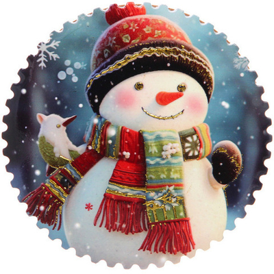 Подставка под кружку керамическая 10,5*10,5см «Снеговик с птичкой»