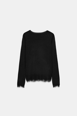 ZARA СВИТЕР С КРУЖЕВОМ, ЧЕРНЫЙ