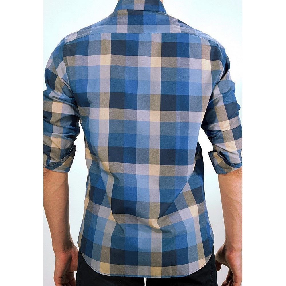 Мужская рубашка синяя в клетку приталенная MAZZARO SLIM FIT M2211-1