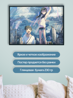 Постер плакат Хина И Ходака На Фоне Города Tenki No Ko Дитя Погоды