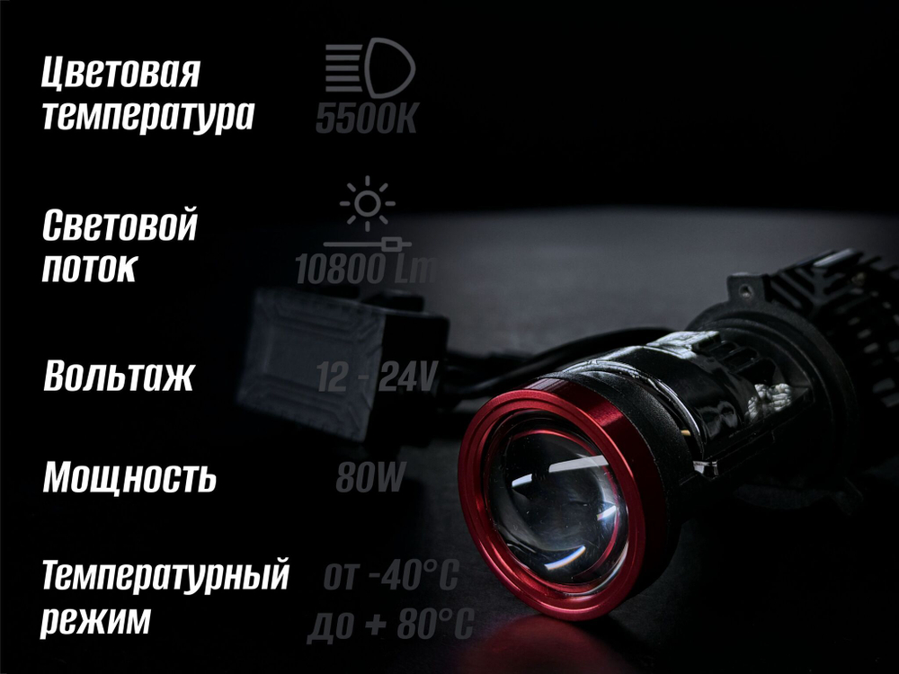 Светодиодные лампы H4, мини линзы H4, LED лампы H4, белые 5500k, 10800Lm, LED линзы, 2 шт