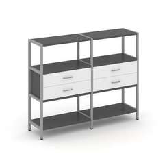 Shelf System Двухсекционный стеллаж трехярусный с ящиками SN.STM-322 Антрацит/Белый/Металл Серый 159