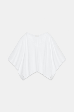 ZARA ХЛОПКОВАЯ ФУТБОЛКА С РУКАВАМИ-НАКИДКАМИ, БЕЛЫЙ