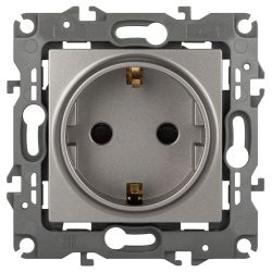 Розетка ЭРА Серия 12 12-2102-16 , 2P+E Schuko со шторками, 16А-250В, Эра12, титан