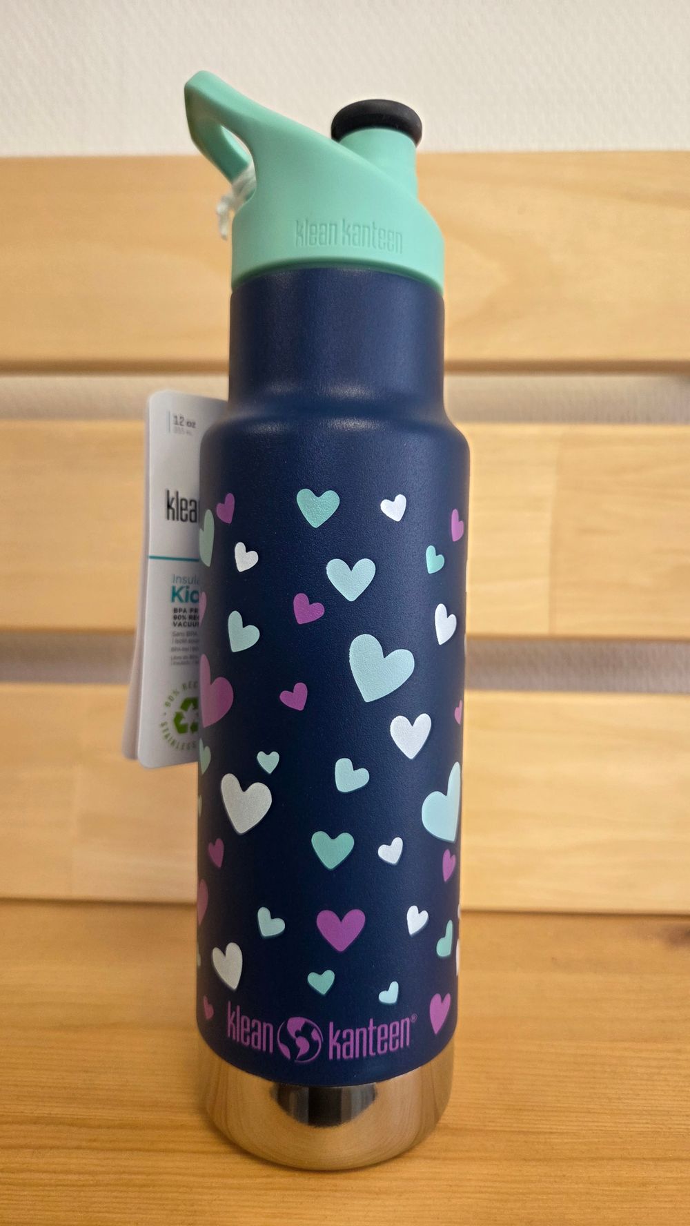 Детская термобутылка Klean Kanteen Insulated Kid Classic Narrow 12oz (355 мл) Navy Hearts (вмятина на донышке)
