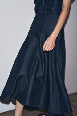 ZARA ДЖИНСОВАЯ ЮБКА-МИДИ ZW COLLECTION, СИНИЙ