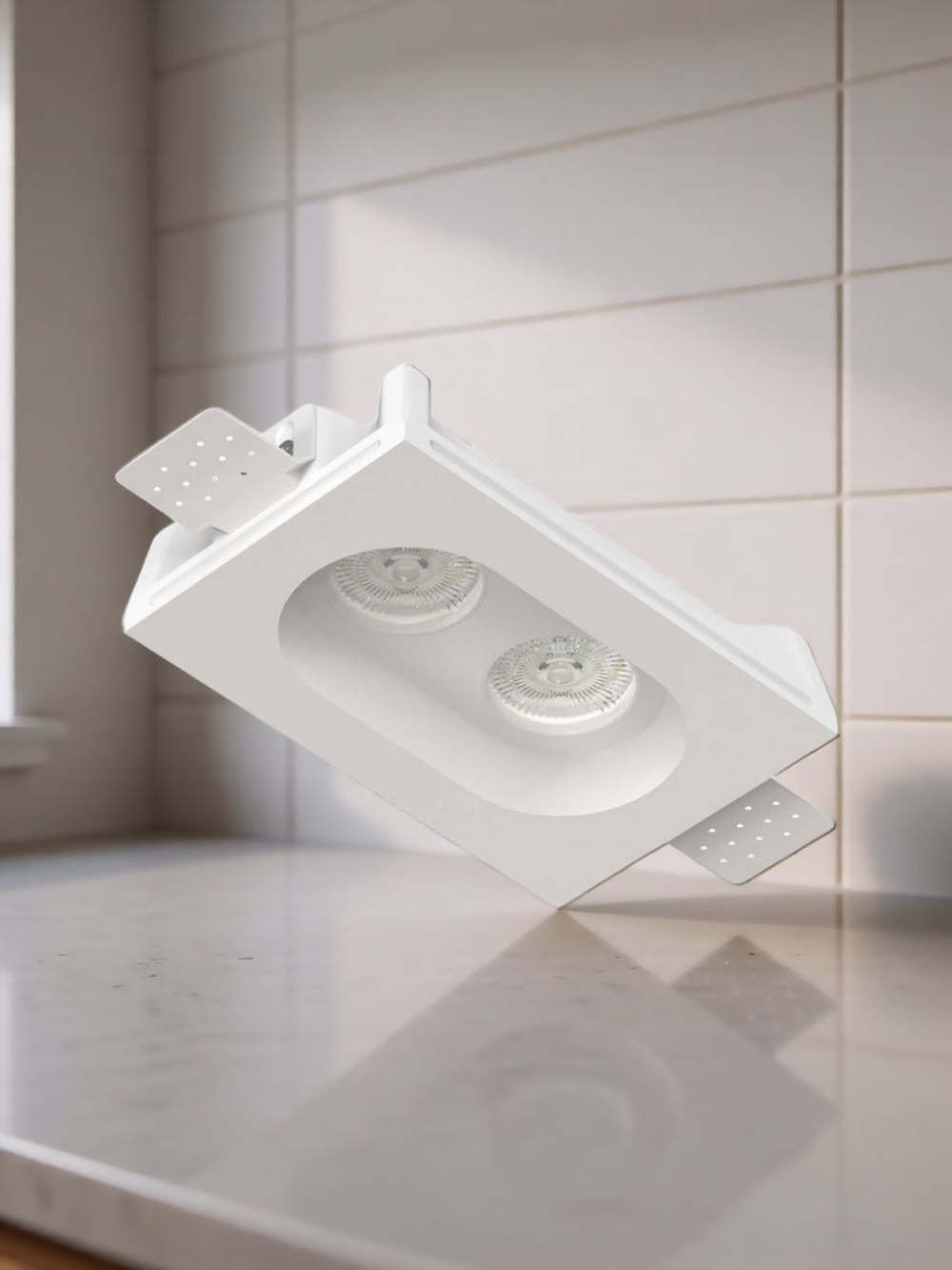 Светильник гипсовый встраиваемый Stellanova Izar Flat Duo sn008 192х125х40мм со светодиодной лампой GU10 MR16 2x7W 4000K Ra>80