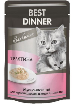 Best Dinner Exclusive сливочный мусс с телятиной пауч для взрослых кошек и котят 85г