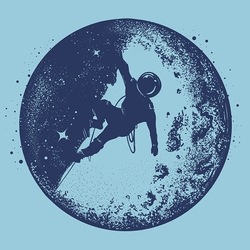 0240 принт Космонавт на Луне синий на голубой футболке