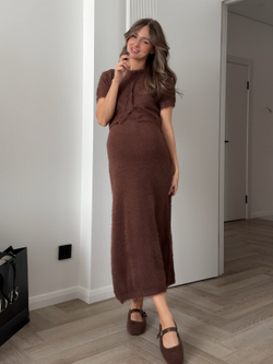 Комплект вязаный, укороченный топ и длинная юбка