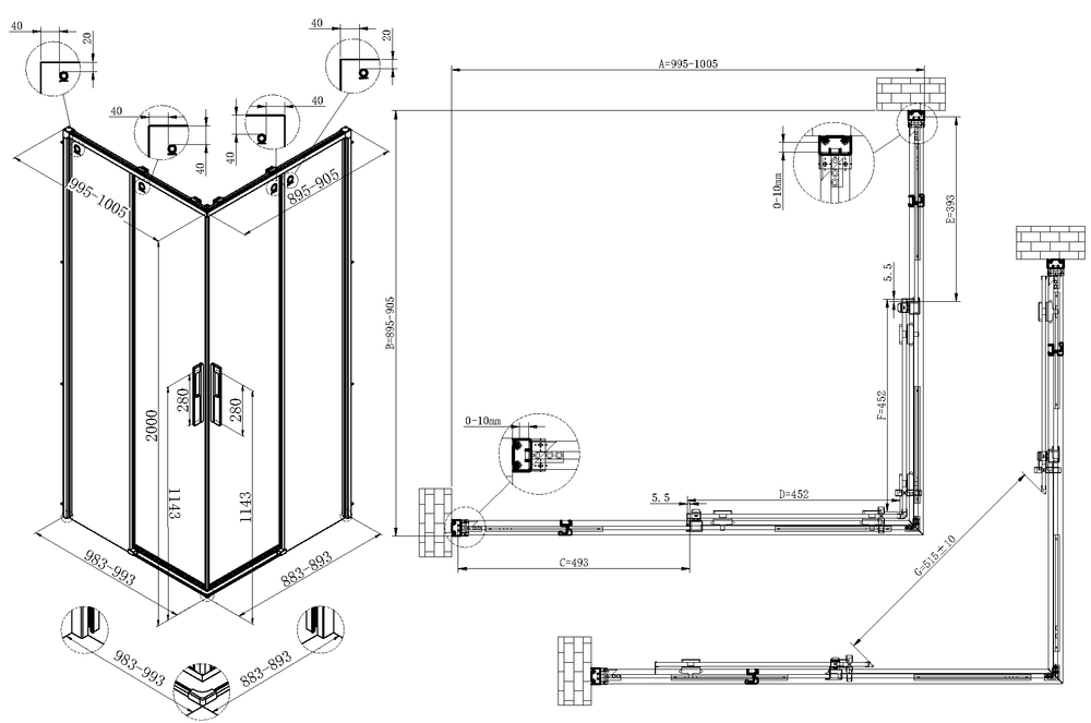 Душевой уголок Ultima VSS-7UL9010CL, 900*1000, хром, стекло прозрачное
