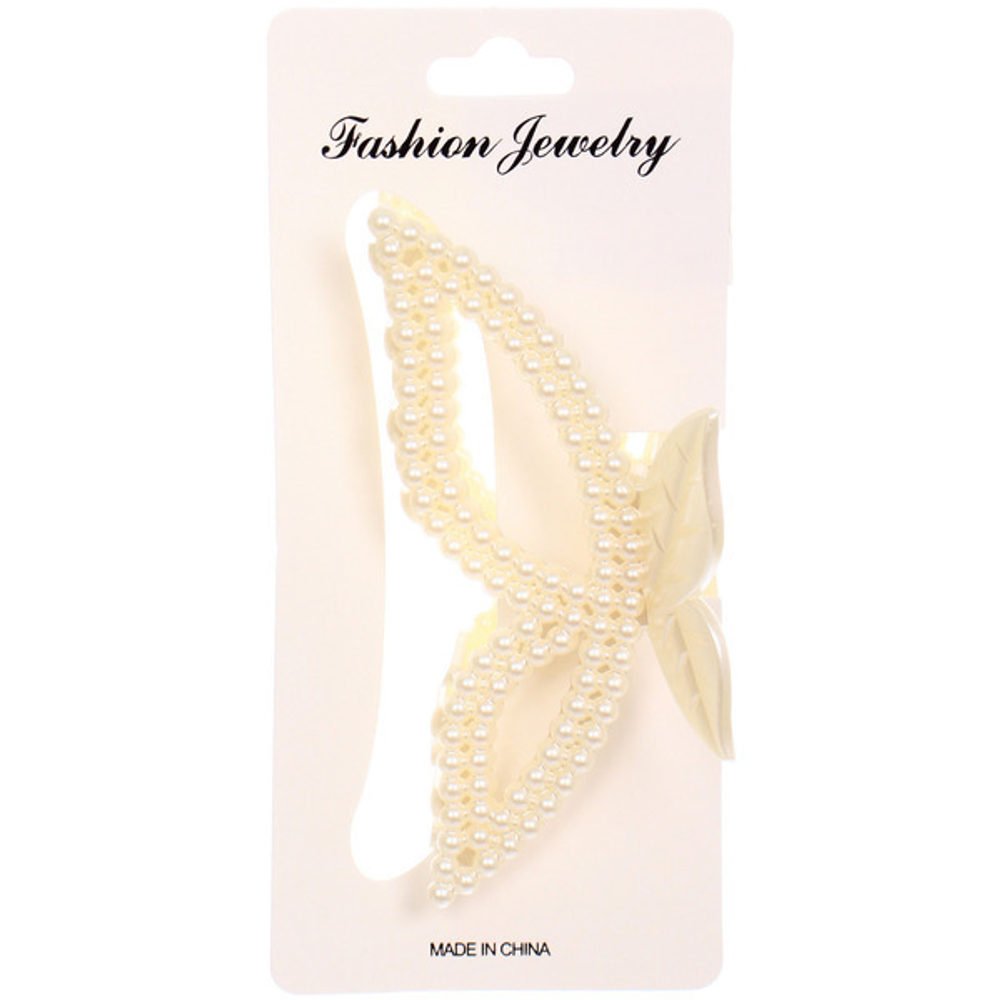 Заколка-краб для волос «Мон Пион», бабочка, цвет белый, 10см (Блистер)