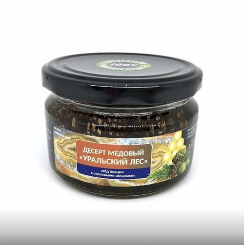 Десерт медовый "Уральский лес" (мёд акации с сосновыми шишками) (120 грамм)