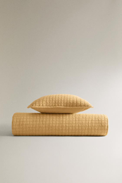 ZARA HOME ДЕТСКОЕ СТЕГАНОЕ КВАДРАТНОЕ ОДЕЯЛО, ГОРЧИЧНО-ЖЕЛТЫЙ