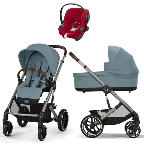 Коляска Cybex Balios S Lux TPE complete Aton B2 Dynamic Red 3 в 1 Stormy Blue с дождевиками
