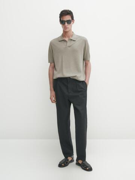 Massimo Dutti Футболка-поло из смесового трикотажа, серый