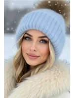 шапка ангора с меховым помпоном зимняя пушистая стильная