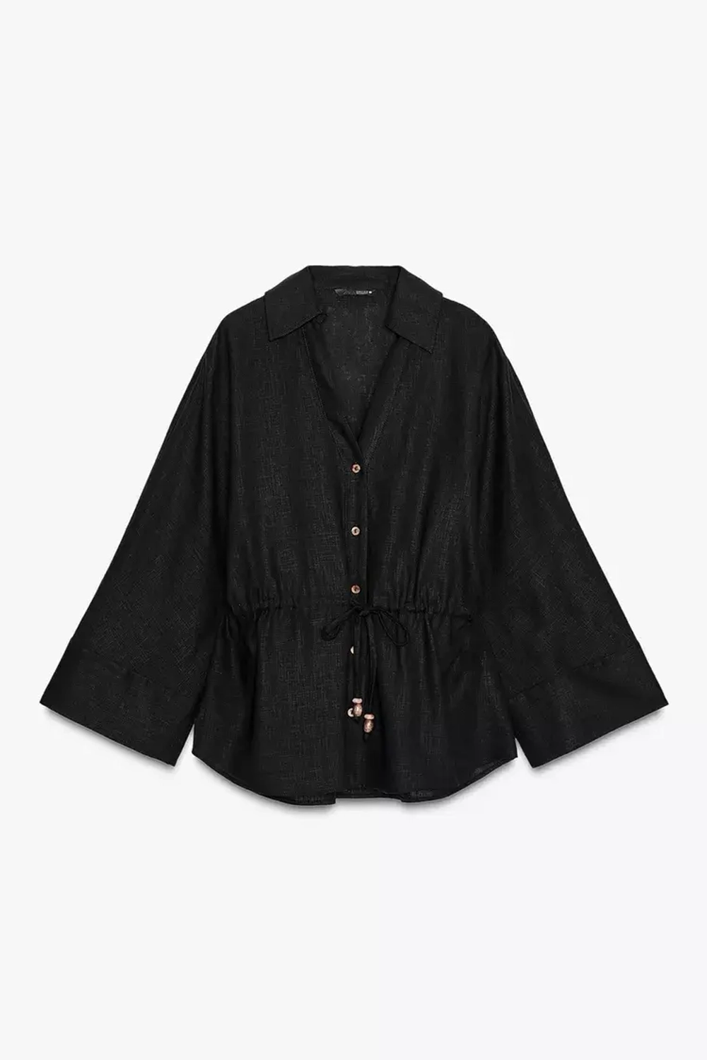 ZARA РУБАШКА САФАРИ ИЗ ЛЬНА, ЧЕРНЫЙ