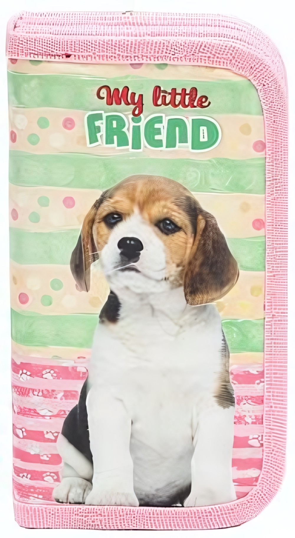 Пенал 3-секц, печать на ткани Щенок на полосатом фоне-1 (ПН-5951) (Проф-пресс)