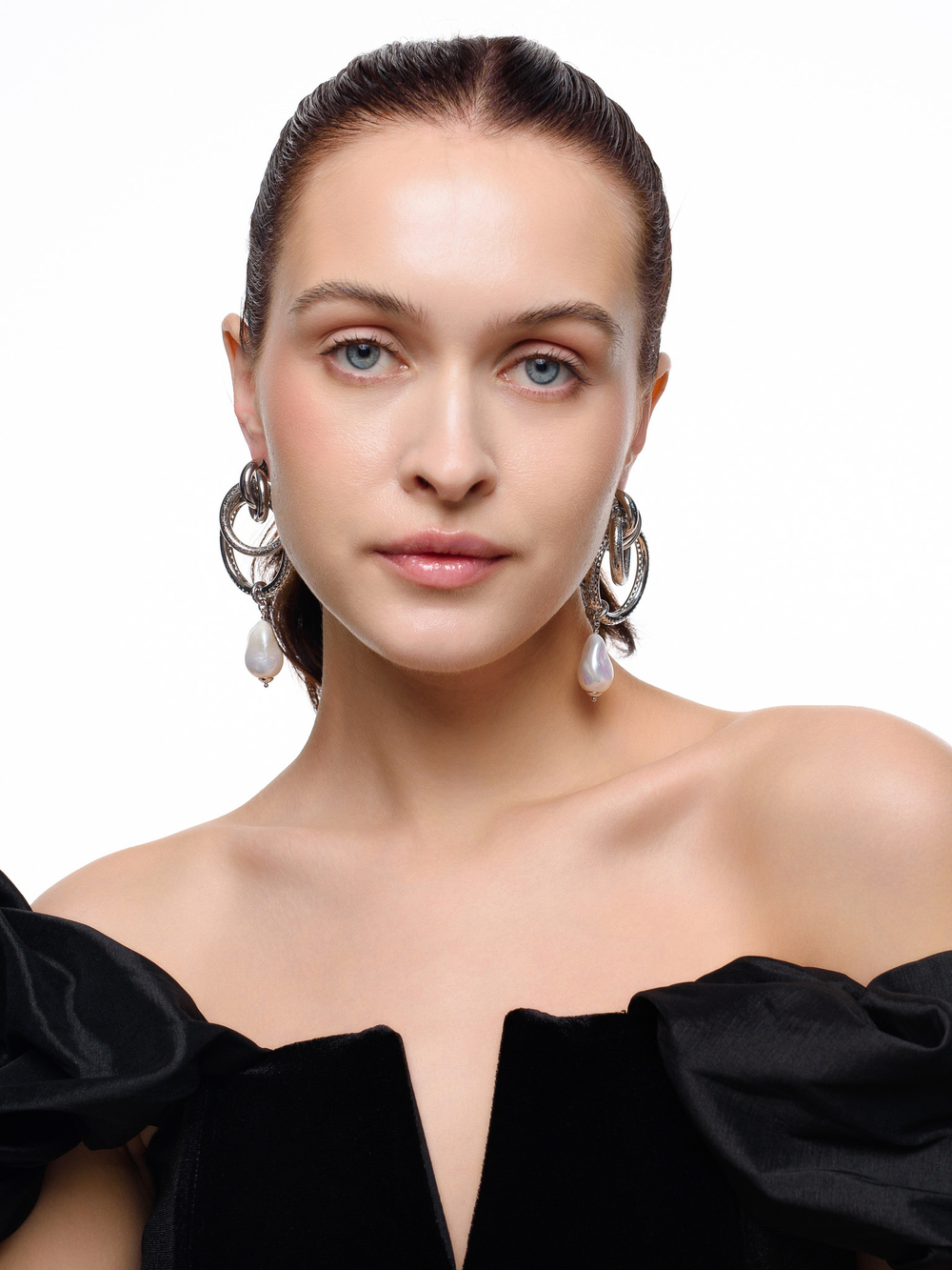 Серьги "Triple pearl ring" Silver