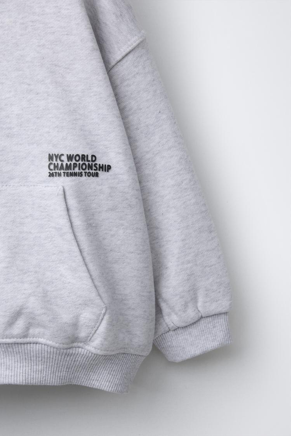 ZARA ТОЛСТОВКА С МОЛНИЕЙ И НАДПИСЬЮ, СЕРЫЙ С МЕЛАНЖЕВЫМ ЭФФЕКТОМ