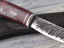 Якутский нож "Амга", сталь Х12МФ, рукоять стабилизированная карельская берёза в бордовом цвете