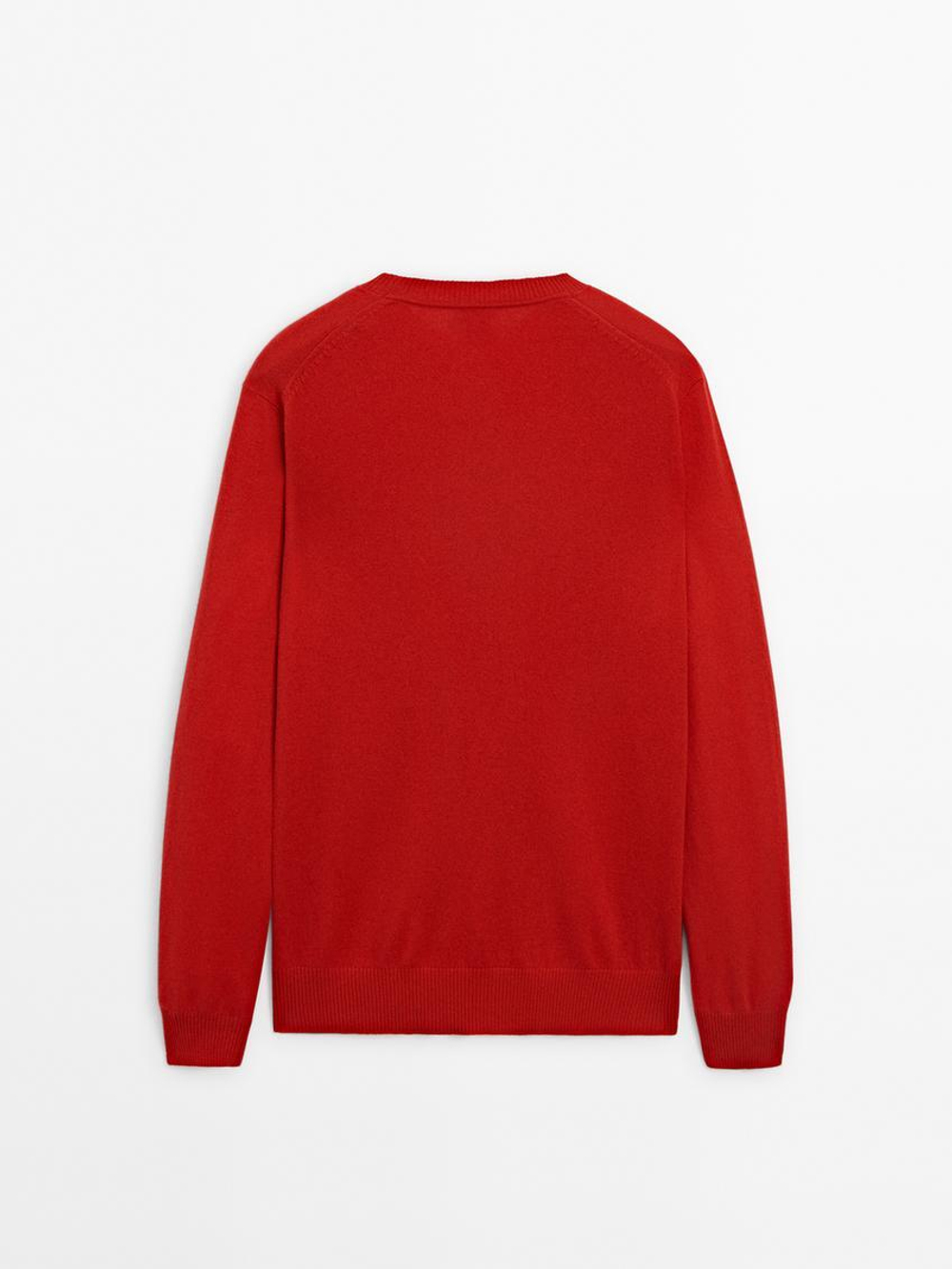 Massimo Dutti Джемпер из 100% кашемира с круглым вырезом, красный