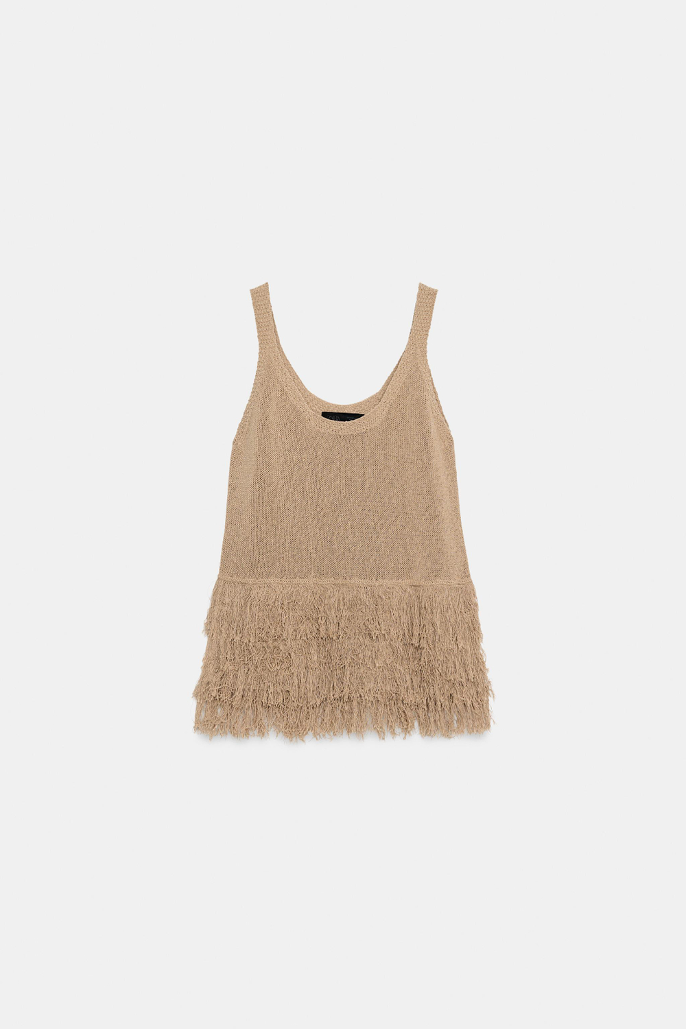 ZARA ТРИКОТАЖНЫЙ ТОП С БАХРОМОЙ, ЦВЕТ ПРЯЖИ