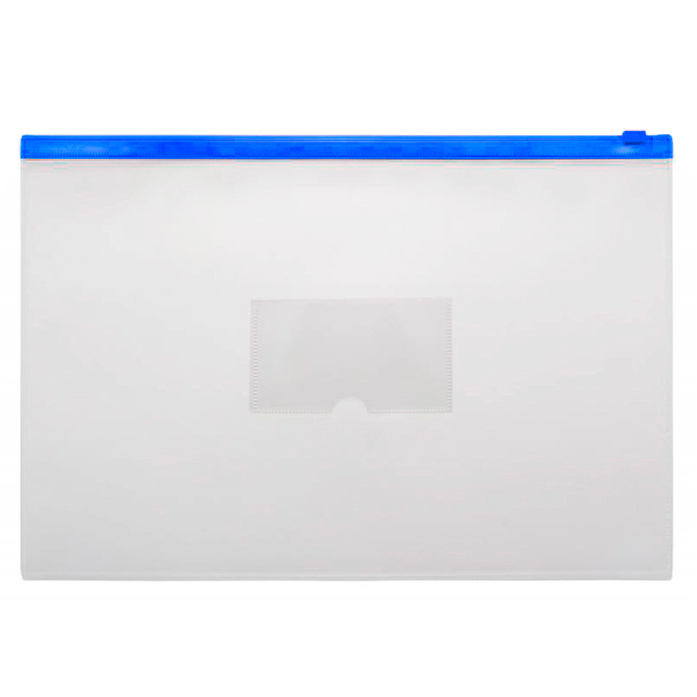 Папка-конверт на молнии Бюрократ, А4+, 150 мкм, карман, полипропилен,  синяя