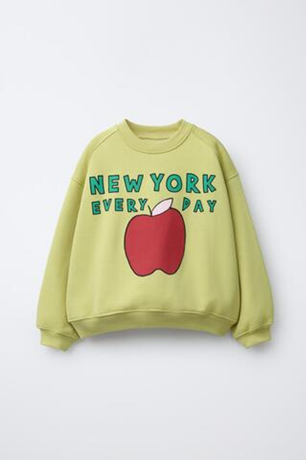 ZARA ТОЛСТОВКА С ПРИНТОМ «ЯБЛОКО», ЗЕЛЕНЫЙ