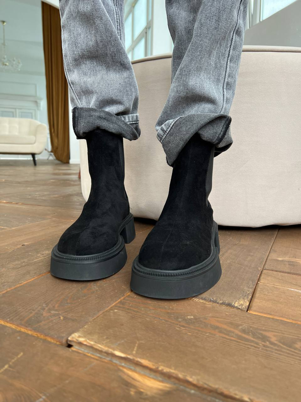 Ботинки челси из экозамши