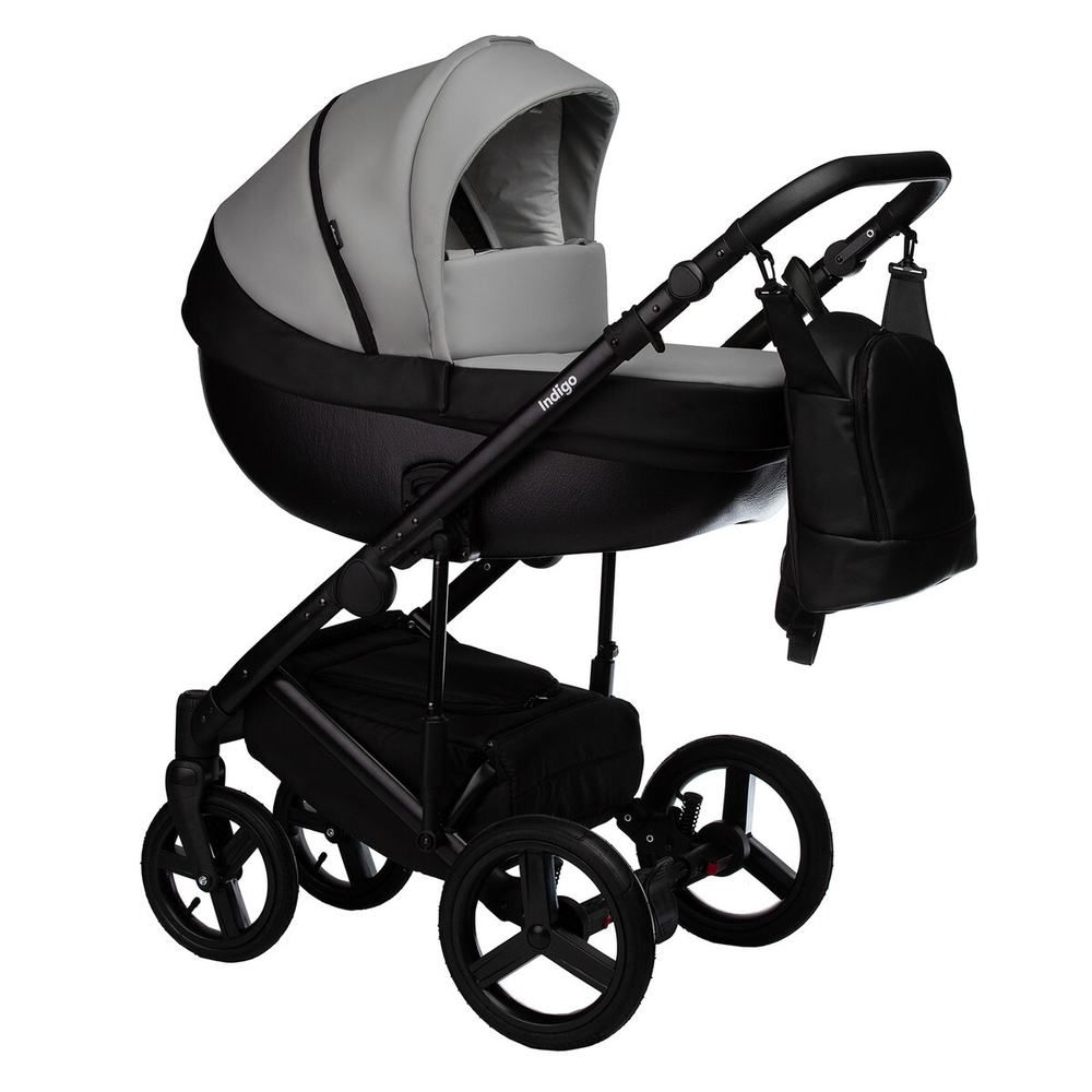 Детская коляска Indigo Tour Eco 2 в 1 Te02 черная кожа+серая кожа