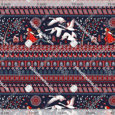 Гуси-лебеди в стиле мезенской росписи by Irina Skaska 337 DPI