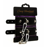 Наручники скругленные черные с мягкой фиолетовой подкладкой