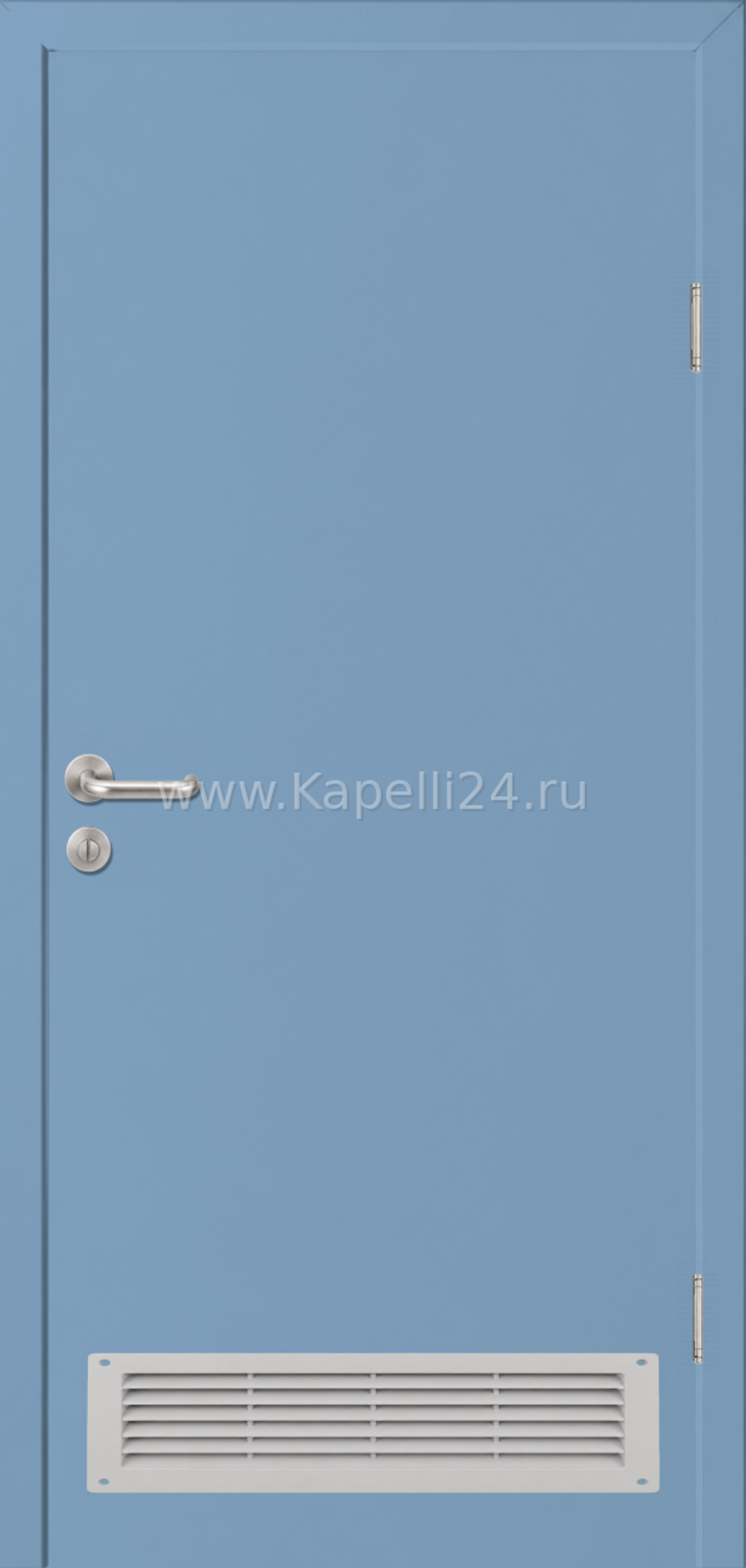 Влагостойкая Дверь Капель однопольная Пастельно-голубой RAL 5024 Вентиляционная решетка серая