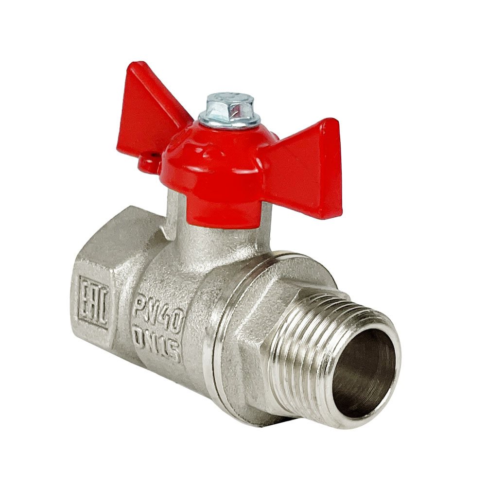 Кран шаровой PREMIUM 1/2"(с никелевым покрытием), ручка-бабочка ВР/НР VALFEX