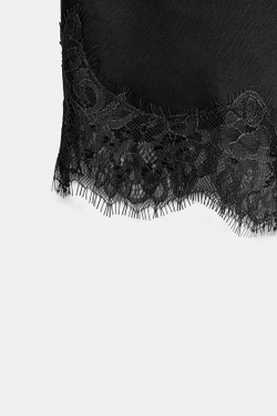 ZARA АТЛАСНАЯ ЮБКА С КРУЖЕВОМ — ZW COLLECTION, ТЕМНО-СЕРЫЙ