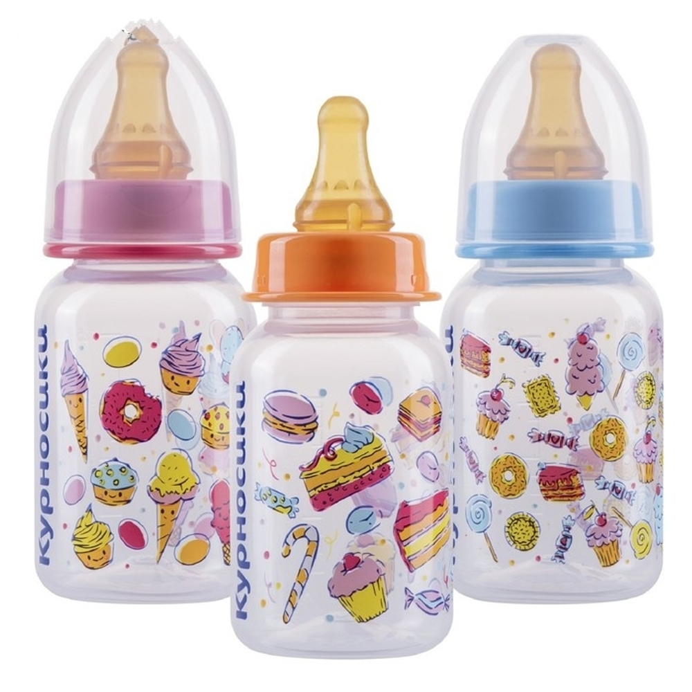560167	Бутылочка для кормления с латексной соской, 125 мл, от 0 мес., цвета МИКС